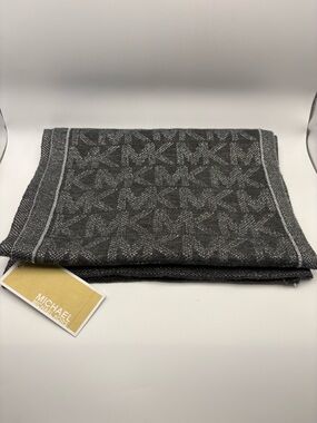 Michael Kors Charcoal Gray/Silver Sparkly MK Logo Knit Scarf